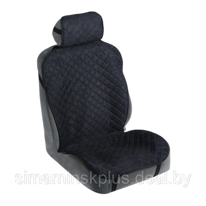 Накидка на сиденье "Алькантара" 140 х 52 см, черная с синей строчкой - фото 1 - id-p209773540
