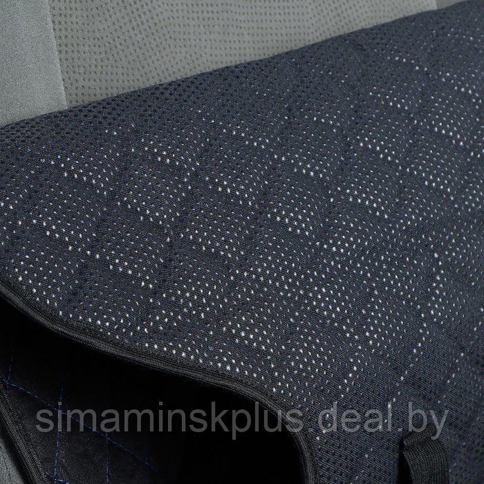 Накидка на сиденье "Алькантара" 140 х 52 см, черная с синей строчкой - фото 4 - id-p209773540