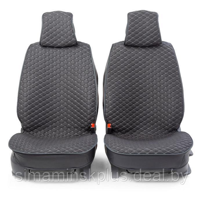 Накидки на передние сиденья Car Performance, 2 шт, fiberflax (лен), ромб, чёрный - фото 2 - id-p209773551