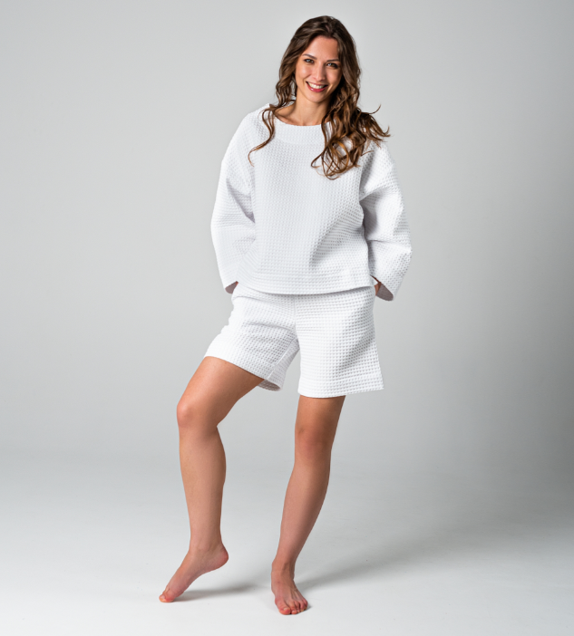 Женский домашний костюм вафельный / пижама (белый) - фото 1 - id-p209778615