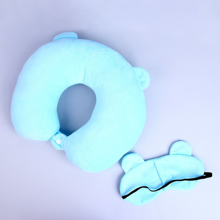 Подголовник «Мишка», с маской для сна, цвет голубой - фото 5 - id-p209779043