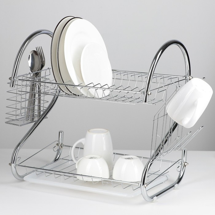 Сушилка для посуды Доляна «Стойка», S-образная, 40×23,5×34 см, цвет хром - фото 1 - id-p209778275