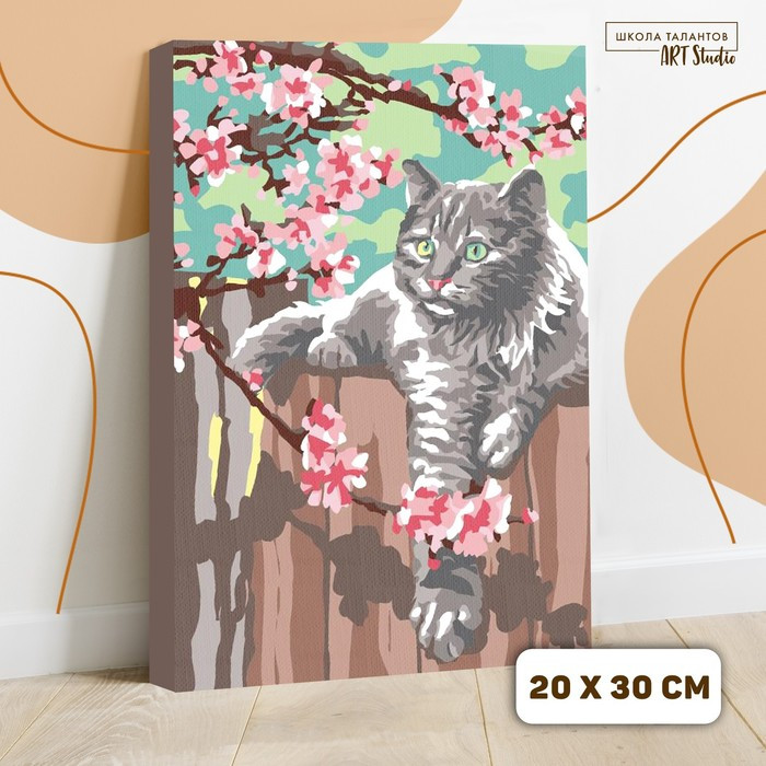 Картина по номерам на холсте с подрамником «Кот и цветы», 30х20 см - фото 1 - id-p209778068