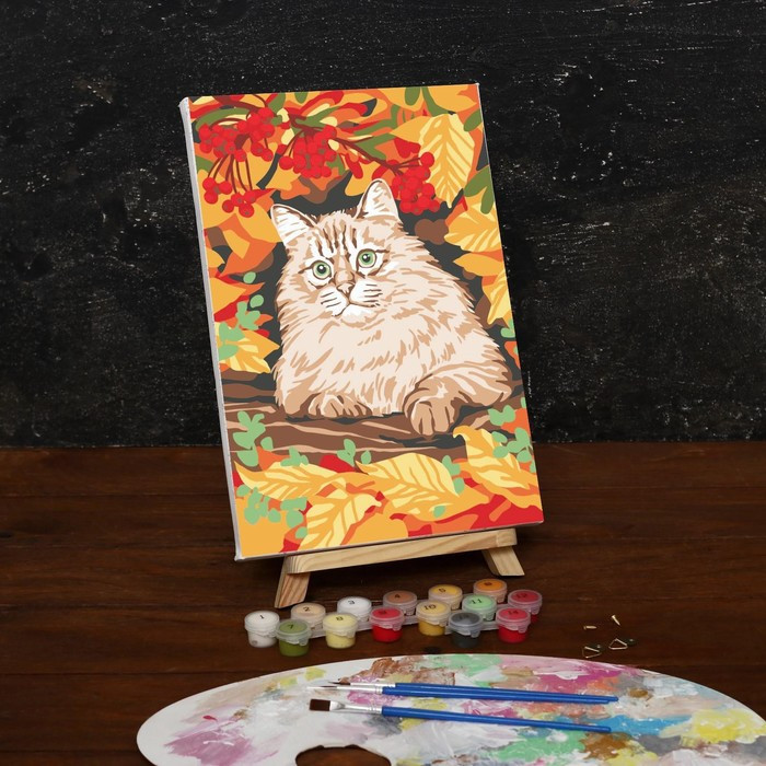 Картина по номерам на холсте с подрамником «Кот в осеннем лесу», 30х20 см - фото 2 - id-p209778071