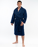 Махровый мужской халат из хлопка. Цвет синий.