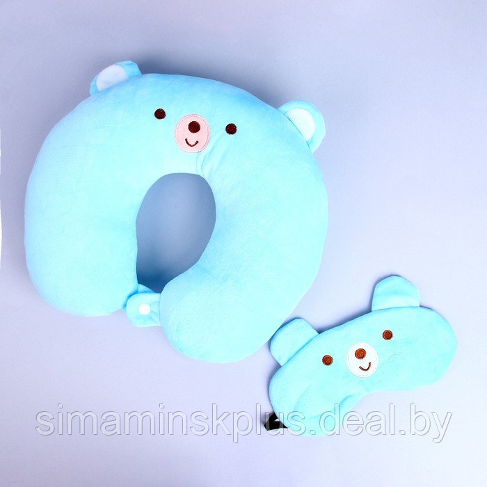 Подголовник «Мишка», с маской для сна, цвет голубой - фото 1 - id-p209782442