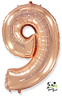 Шар фольгированный Цифра "9", 102 см, розовое золото