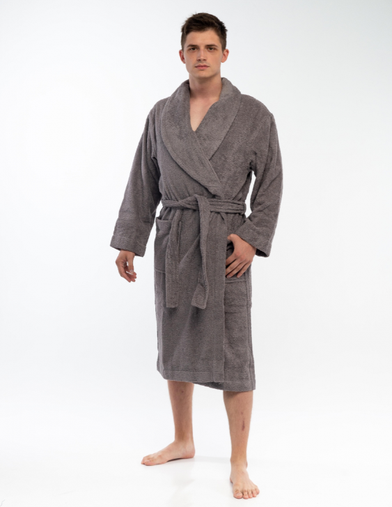 Махровый мужской халат из хлопка (тёмно-серый) - фото 1 - id-p168926811