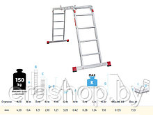 Лестница алюм. многофункц. трансформер 4х4 ступ., шир. 400 мм, 15,3кг NV3320 Новая высота (Максимальная