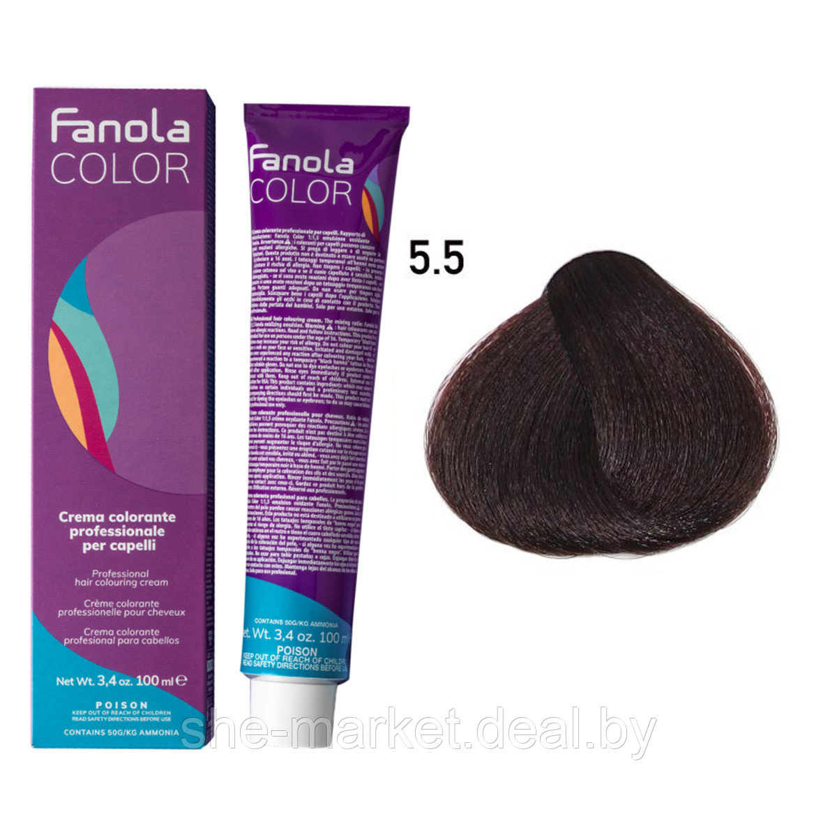 Крем-краска для волос Crema Colore 5.5 Light chestnut mahogany, 100мл (Fanola) - фото 1 - id-p191524163