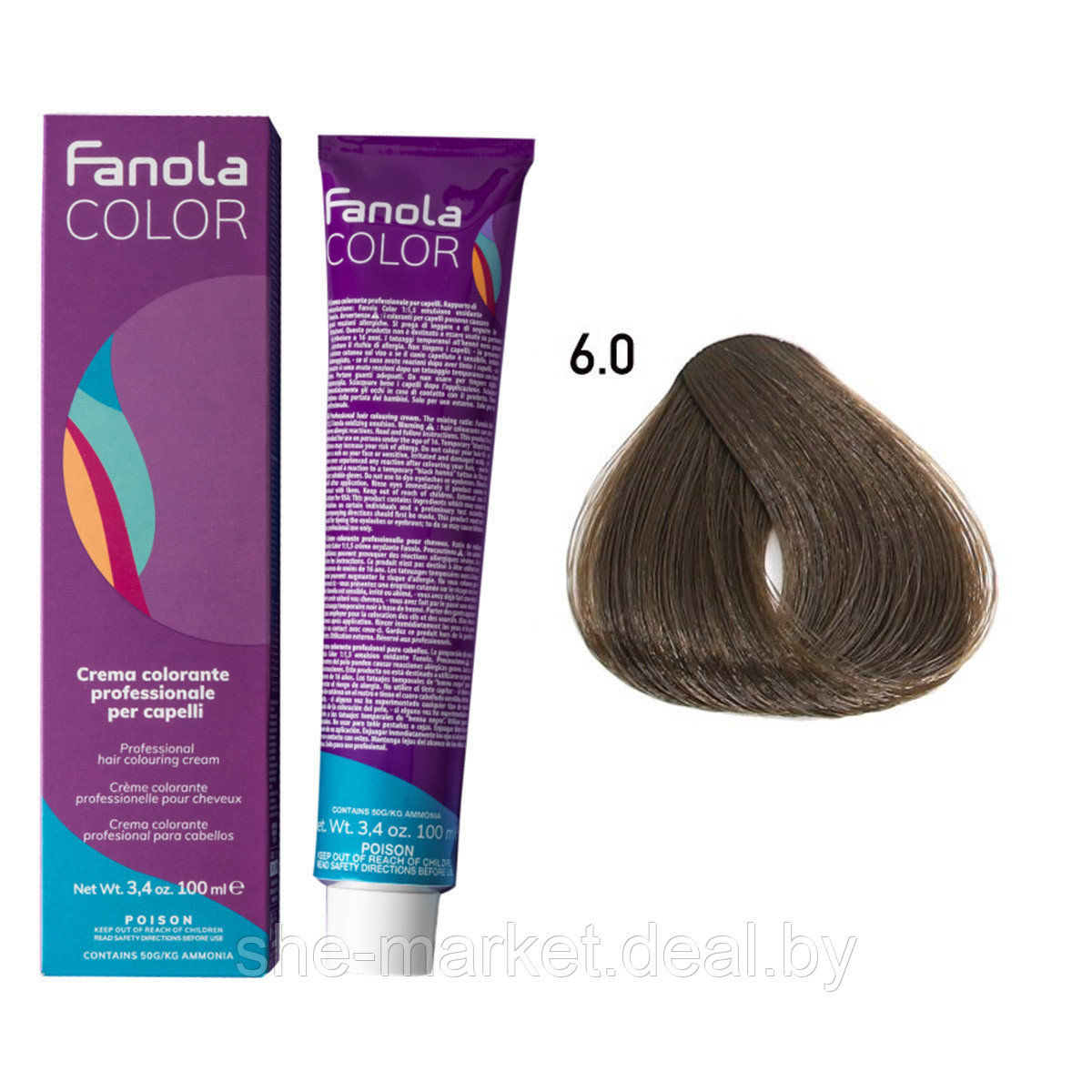 Крем-краска для волос Crema Colore 6.0 Intense Dark Blonde, 100мл (Fanola) - фото 1 - id-p183807938