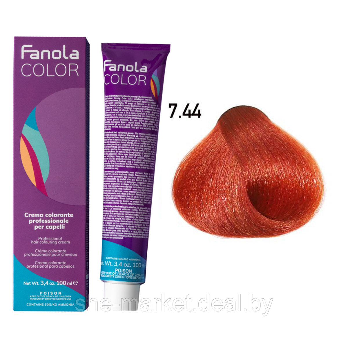 Крем-краска для волос Crema Colore 7.44 Medium blonde intense copper, 100мл (Fanola) - фото 1 - id-p134231381