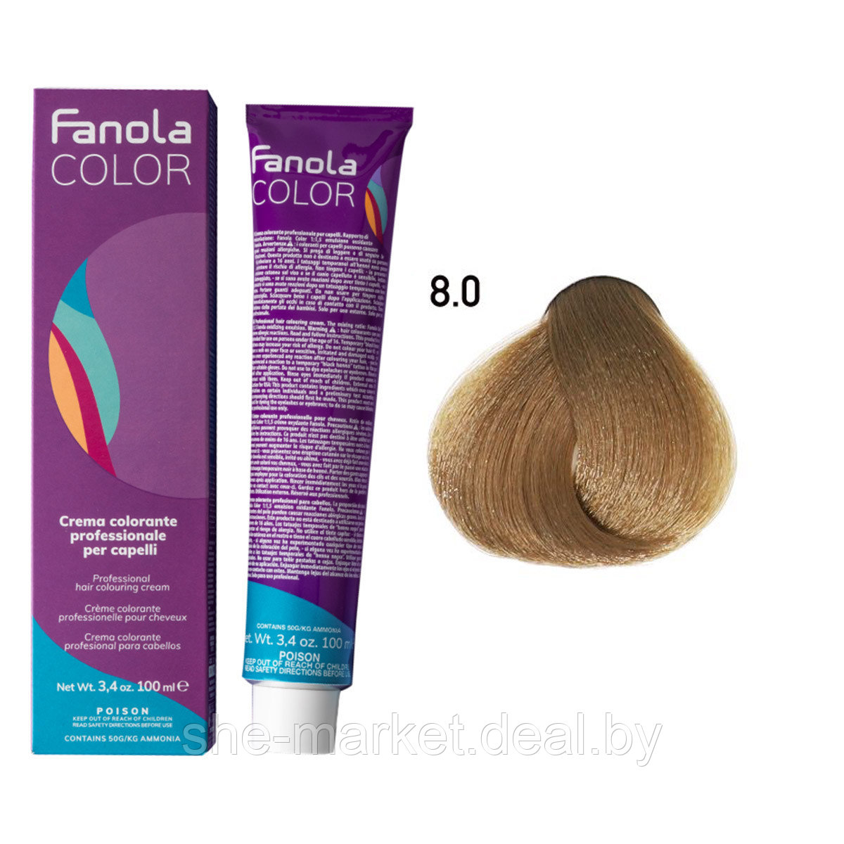 Крем-краска для волос Crema Colore 8.0 Intense Light Blond, 100мл (Fanola) - фото 1 - id-p193998647