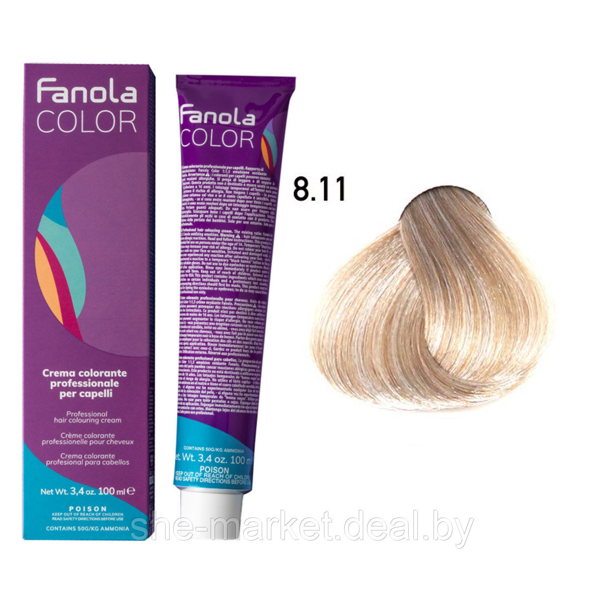 Крем-краска для волос Crema Colore 8.11 Light blonde intense ash, 100мл (Fanola) - фото 1 - id-p134231385