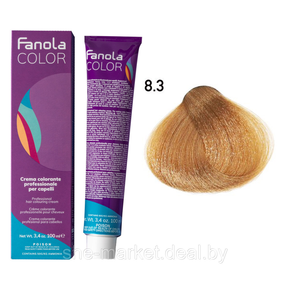 Крем-краска для волос Crema Colore 8.3 Light Blonde Golden, 100мл (Fanola) - фото 1 - id-p193998651