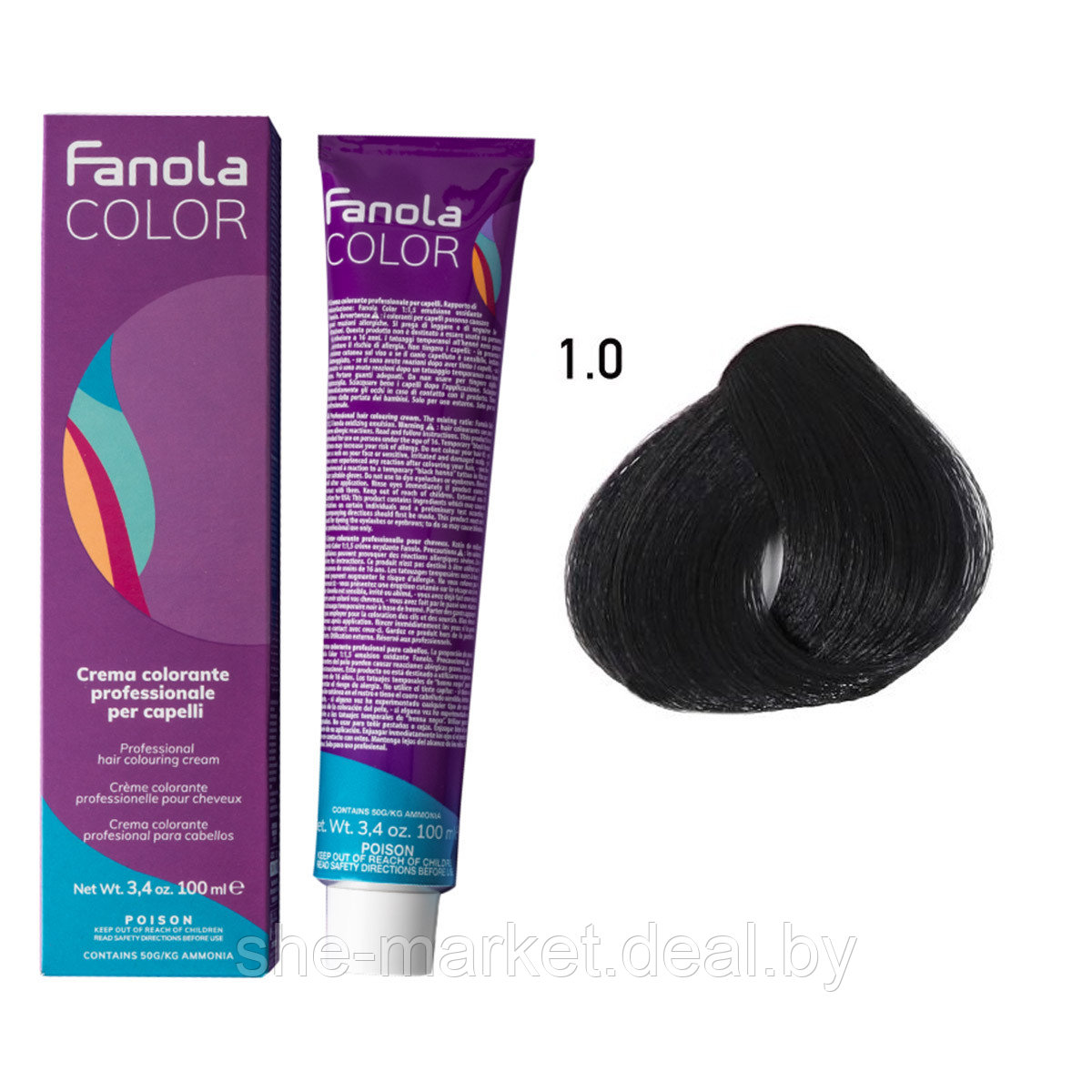 Крем-краска для волос Crema Colore 1.0 Black, 100мл (Fanola) - фото 1 - id-p134231149