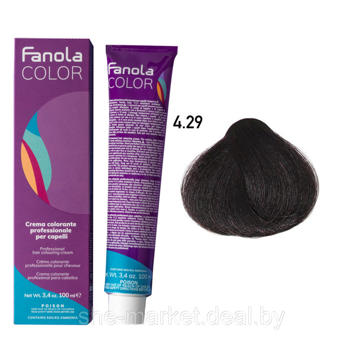 Крем-краска для волос Crema Colore 4.29 Dark chocolate, 100мл (Fanola) - фото 1 - id-p179501194