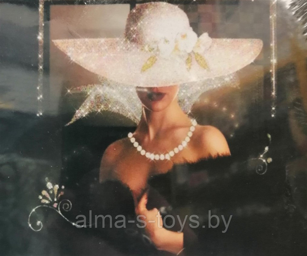 Алмазная мозаика "Дама в шляпе", размер 30х40, на подрамнике, с рамой