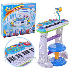 Детский синтезатор (пианино) BB335BD с микрофоном, стульчиком, светом и звуком, голубой