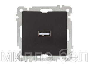 Розетка 1-ая USB (скрытая, без рамки) черная, DARIA, MUTLUSAN (USB-зарядка, 5V-2.1A)