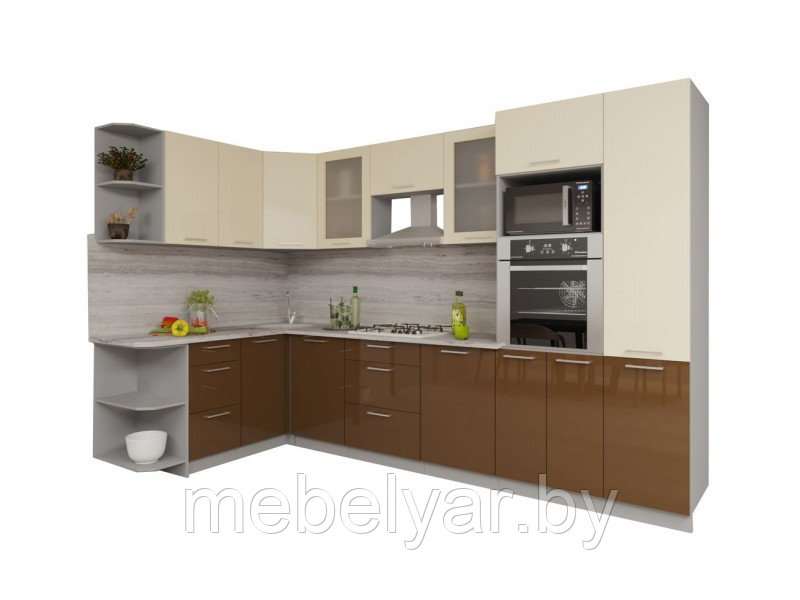 Кухня Интерлиния Мила Gloss 1.68x3.2 левая (ваниль/шоколад)