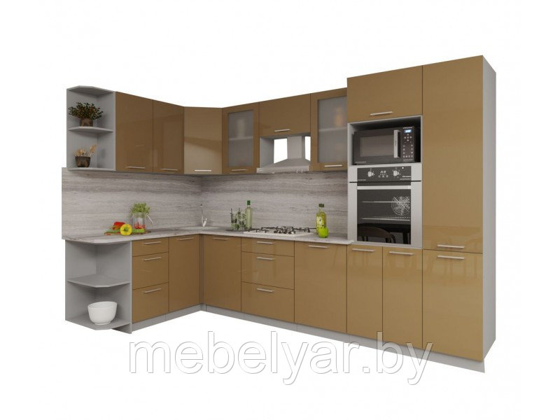 Кухня Интерлиния Мила Gloss 1.68x3.2 левая (капучино/капучино)