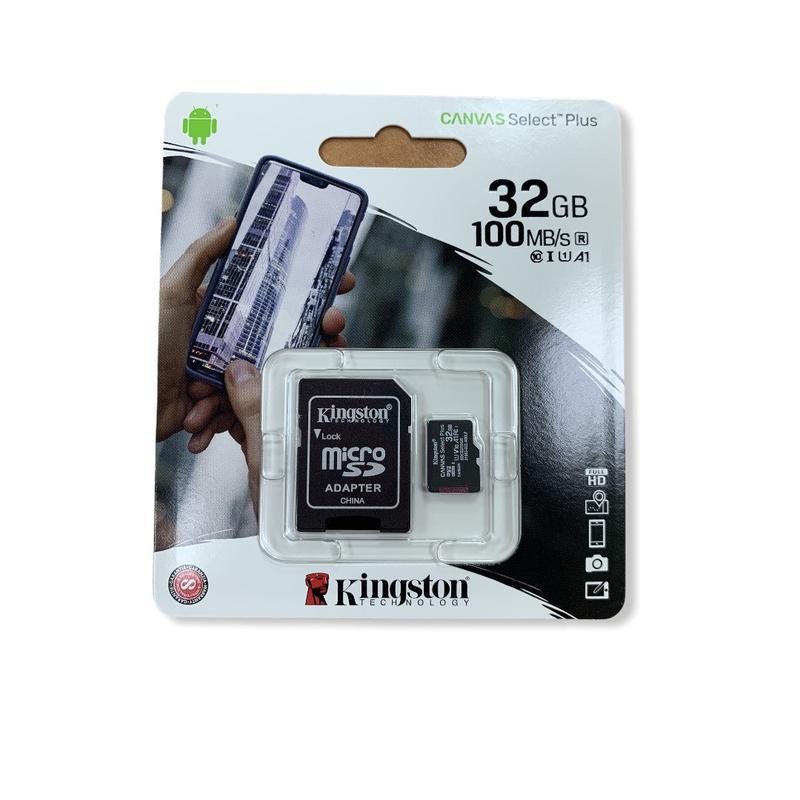 Карта памяти MicroSDHC 32GB Kingston Class10 Canvas Select Plus A1 UHS-I U1 + SD адаптер 100 Mb/s - фото 1 - id-p209838287