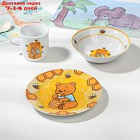 Набор детской посуды Доляна "Медвежонок и мёд", 3 предмета: кружка 230 мл, миска 400 мл, тарелка d=18 см
