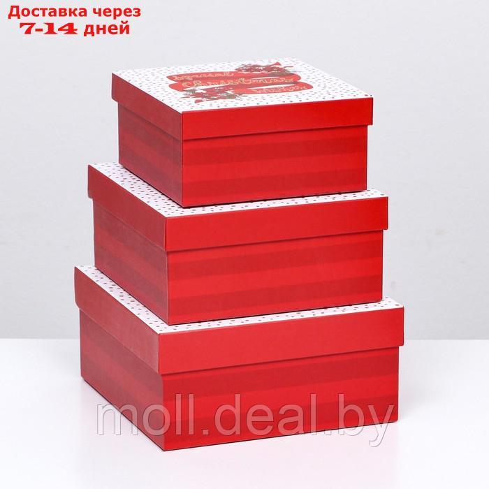 Набор коробок 3 в 1 "Рождественский подарок", 20 х 20 х 9,5 - 15,5 х 15,5 х 7,5 см - фото 2 - id-p209818059