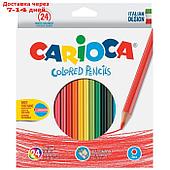 Карандаши 24 цвета Carioca, шестигранные, деревянные, грифель 3 мм, картонная упаковка, точилка в ПОДАРОК