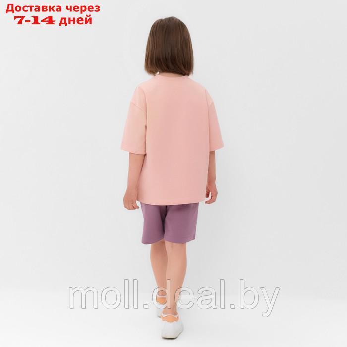 Костюм для девочки (футболка, шорты) MINAKU цвет бежевый/ пыльно-сиреневый, рост 116 см - фото 3 - id-p209760924