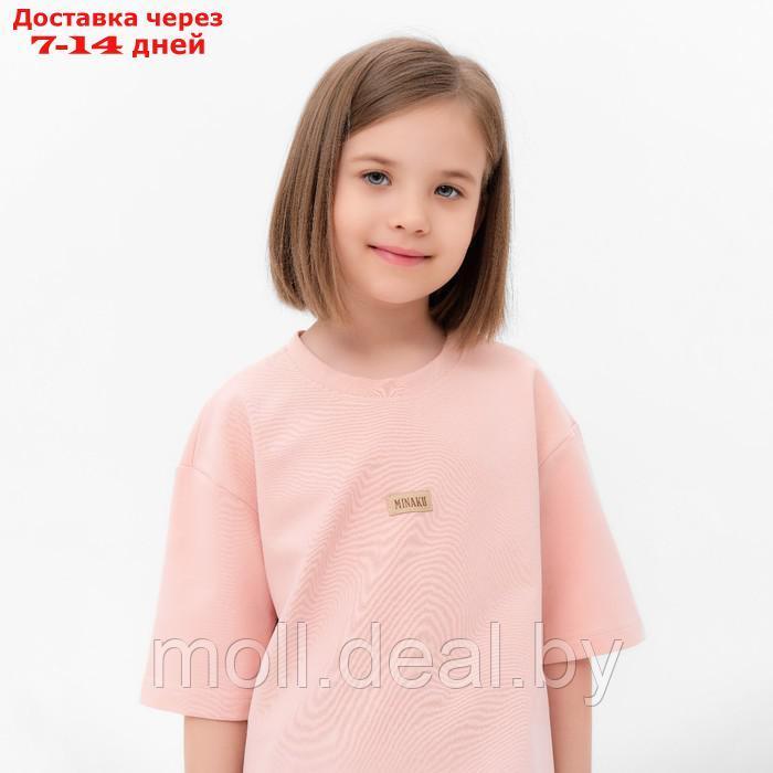 Костюм для девочки (футболка, шорты) MINAKU цвет бежевый/ пыльно-сиреневый, рост 116 см - фото 4 - id-p209760924