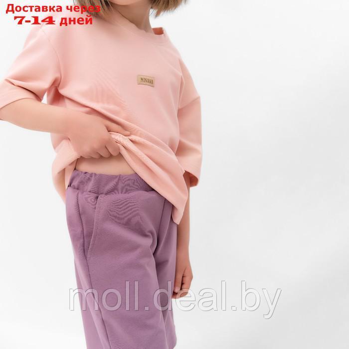 Костюм для девочки (футболка, шорты) MINAKU цвет бежевый/ пыльно-сиреневый, рост 116 см - фото 5 - id-p209760924