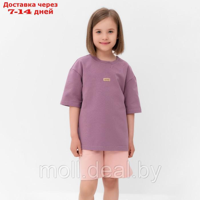 Костюм для девочки (футболка, шорты) MINAKU цвет пыльно-сиреневый/ бежевый, рост 110 см - фото 3 - id-p209760925