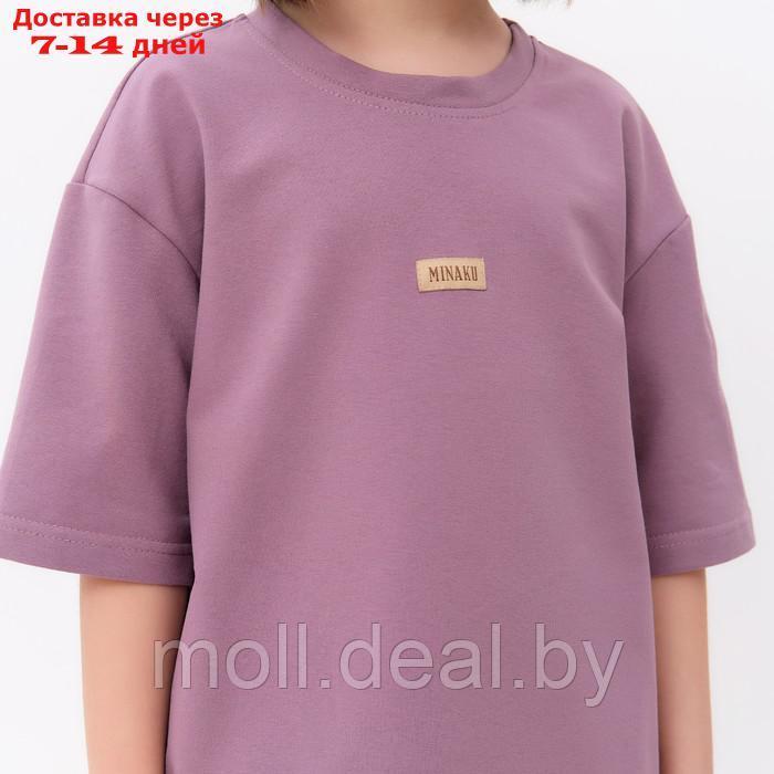 Костюм для девочки (футболка, шорты) MINAKU цвет пыльно-сиреневый/ бежевый, рост 110 см - фото 6 - id-p209760925