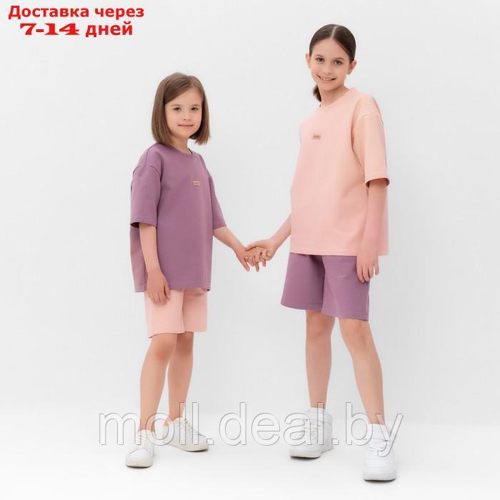 Костюм для девочки (футболка, шорты) MINAKU цвет пыльно-сиреневый/ бежевый, рост 110 см - фото 7 - id-p209760925
