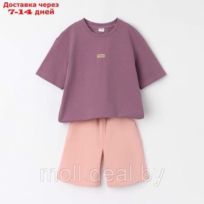Костюм для девочки (футболка, шорты) MINAKU цвет пыльно-сиреневый/ бежевый, рост 110 см - фото 8 - id-p209760925