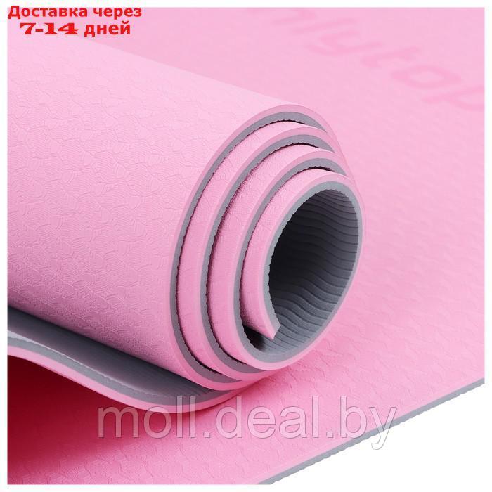 Коврик для фитнеса и йоги Onlytop 183 х 61 х 0,6 см, цвет серо-розовый - фото 9 - id-p209755890