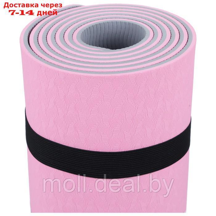 Коврик для фитнеса и йоги Onlytop 183 х 61 х 0,6 см, цвет серо-розовый - фото 10 - id-p209755890