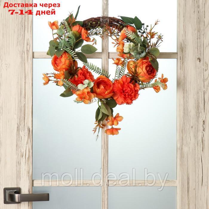 Венок на дверь интерьерный "Оранжевые цветы" 32х7х32 см
