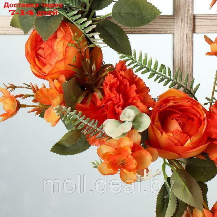 Венок на дверь интерьерный "Оранжевые цветы" 32х7х32 см - фото 3 - id-p209815136