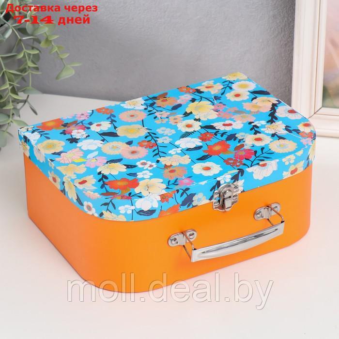 Шкатулка картон сундучок "Цветы на синем" 25х10х18,5 см - фото 2 - id-p209760011