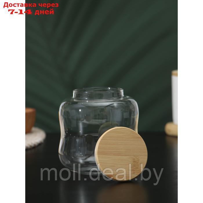 Банка стеклянная для сыпучих продуктов с бамбуковой крышкой BellaTenero "Эко. Изгиб", 700 мл, 10,5×11,5 см - фото 3 - id-p209757997