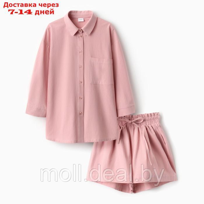 Костюм для девочки (рубашка и шорты) MINAKU, цвет пудрово-розовый, рост 158-164 см - фото 1 - id-p209824198