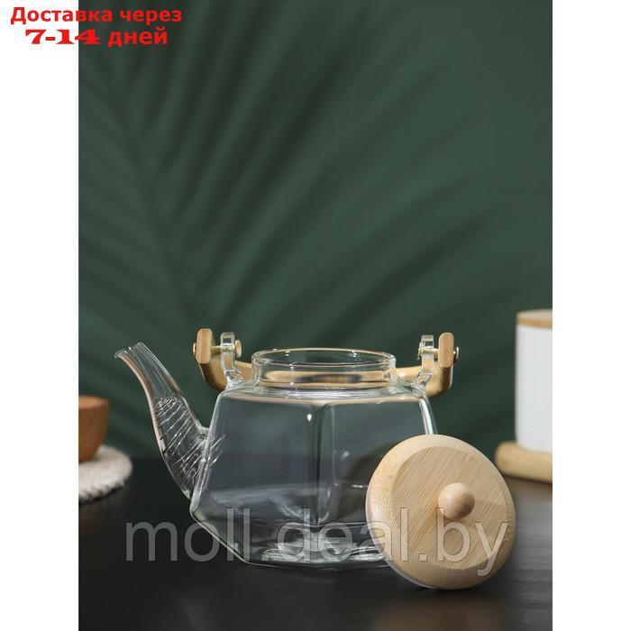 Чайник стеклянный заварочный с бамбуковой крышкой и металлическим фильтром BellaTenero "Октогон", 800 мл - фото 3 - id-p209758002