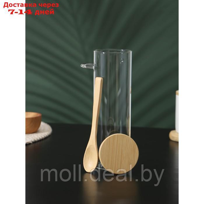 Банка стеклянная для сыпучих продуктов с бамбуковой крышкой и ложкой "Эко", 550 мл, 8,3×6,7×21 см - фото 3 - id-p209758006