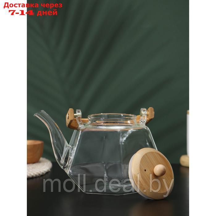 Чайник стеклянный заварочный с бамбуковой крышкой и металлическим фильтром BellaTenero "Октогон", 1,2 л - фото 3 - id-p209758013