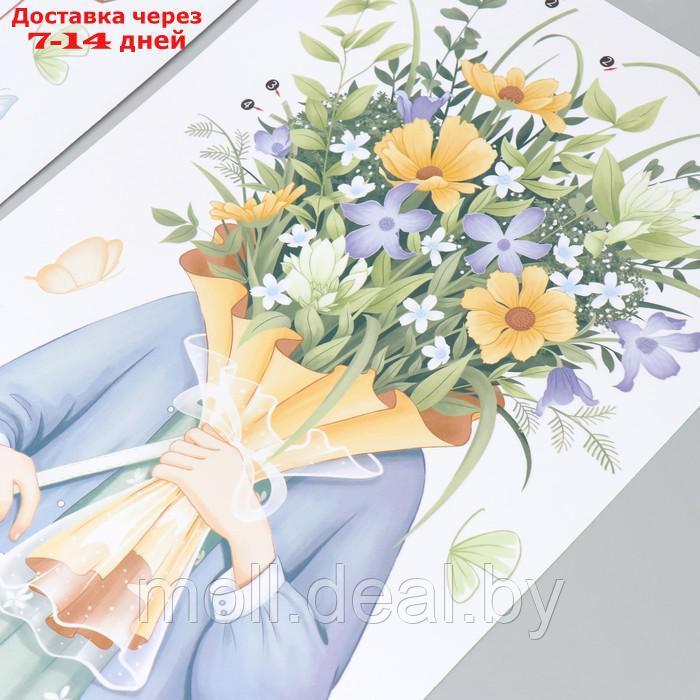 Наклейка пластик интерьерная цветная "Девушка с полевыми цветами"набор 2 листа 30х85 см - фото 3 - id-p209814264