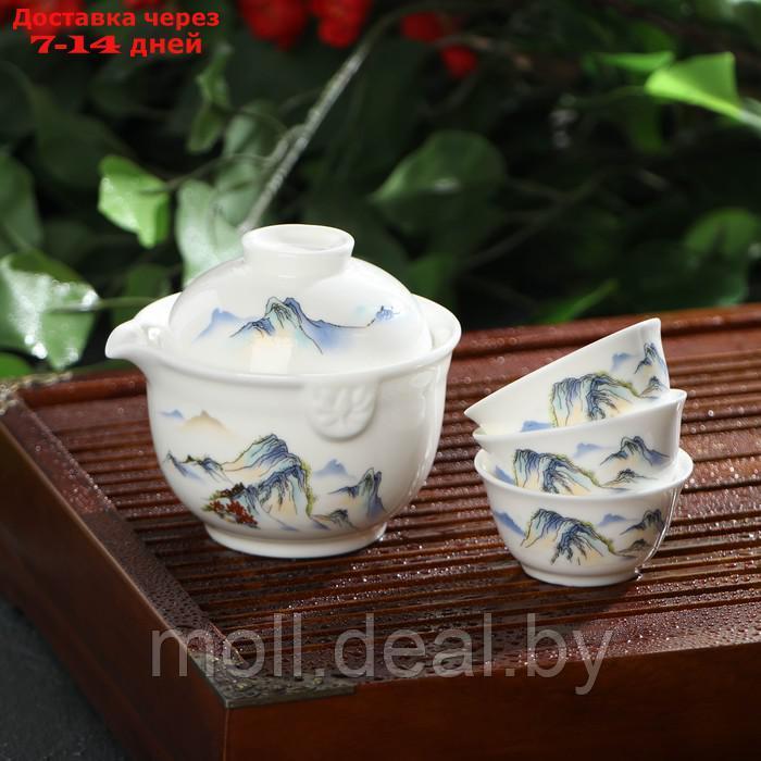 Набор чайный керамический "Восточная мудрость", 4 предмета: 3 пиалы, гайвань, цвет белый - фото 2 - id-p209819243