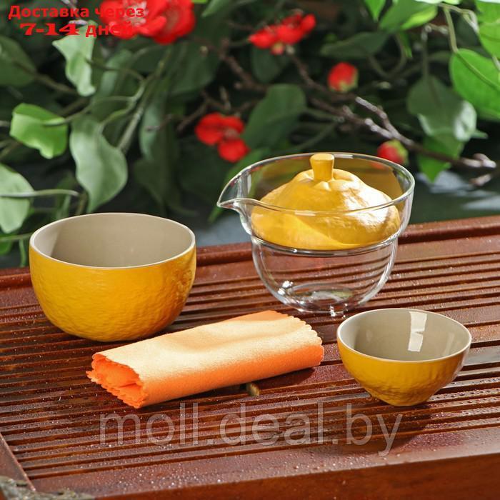 Набор для чайной церемонии "Лимон", 6 предметов: стеклянная чаша с крышкой, 2 керамические чаши, тряпка,
